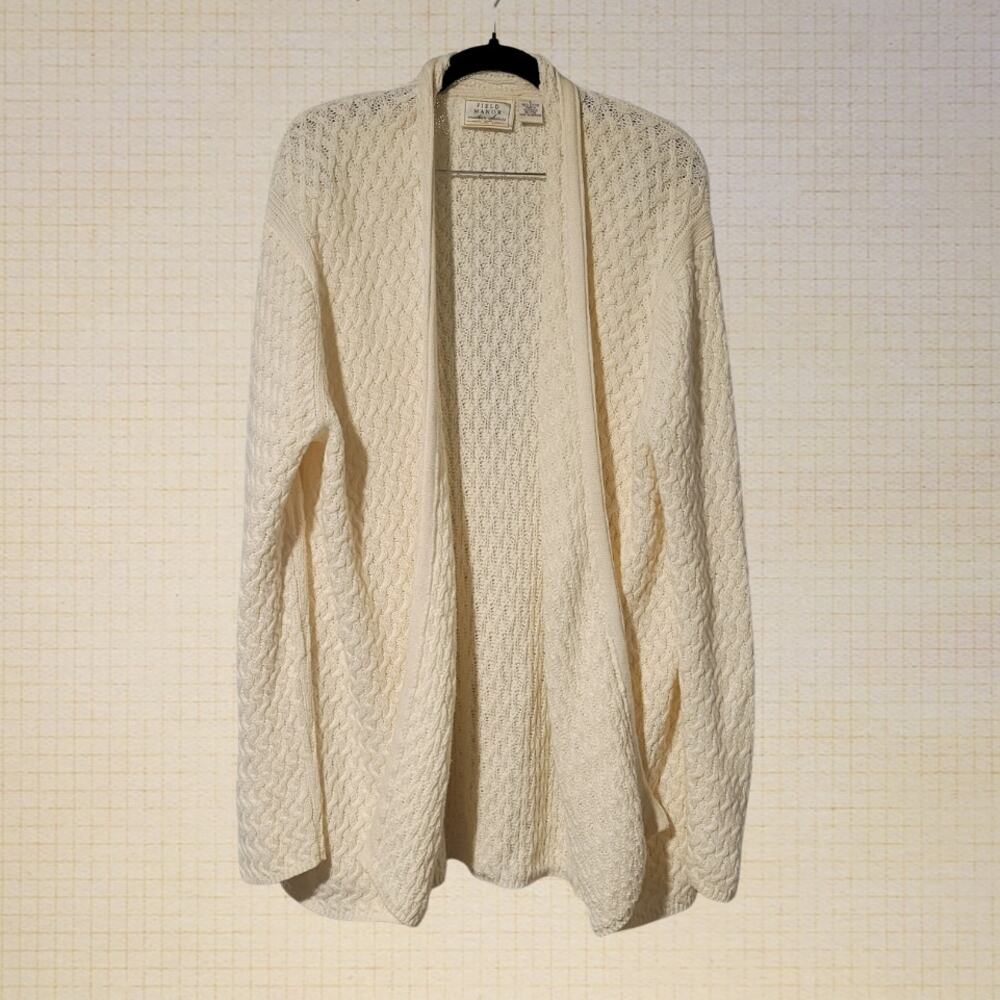 Lightweight Cotton Open-Front Cardigan Field Manor Large Woven Stretch Texture